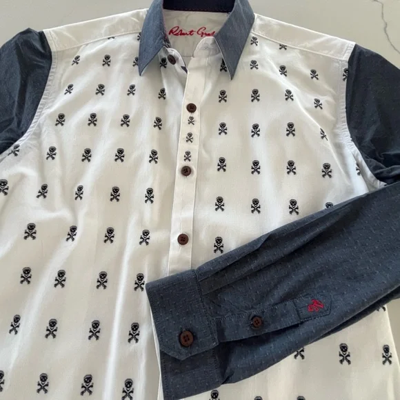 Robert Graham Skull & Crossbones SoCal Sport Shirt Tailored Slim Fit Medium - Picture 12 of 16